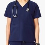 FIGS “Delmas” Navy Blue 2-Front Pockets Split Sides Scrub Top Size S Photo 0