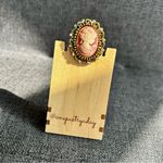 Sparkly Cameo Brooch Pin, Rhinestone Filigree Edging Detail, Red, Pink, Gold Red Photo 10