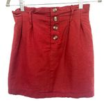 American Eagle Paper Bag Linen Blend Skirt Size XS Rust Red Pull On Button Photo 0
