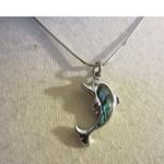 Silver Tone Dolphin Necklace Ocean Abalone Pendant Chain Photo 3