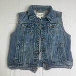 Hollister I Love H81 Denim Vest Women’s JR‎ Medium Blue Button-Up Floral Trim Pockets Photo 0
