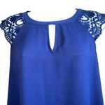 EXPRESS  Navy Crochet Flutter Sleeve Top O'Ring Tie‎ Open  Back NWOT  Small Photo 2