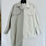 Haute Rogue  Split Striped Button Up Shirt Woman’s Small Gray/White Photo 0