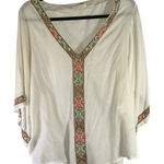 Love Sam Beaded Embroidered Tunic Top Blouse Beige Cotton Boho Women's L Photo 0