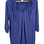 La Blanca  Ruched Tunic Cover-Up Swim Beach Dress Blue Gold‎ Beads Size Small NWT Photo 0