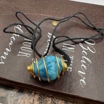 Vintage Blue Agate Pendant Necklace | Brass Coil Wrap | 30” Cord Photo 3
