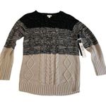Tribal NWT  JEANS Black Marl Cream Metallic Crewneck Cable Knit Sweater New Small Photo 5