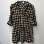 She & Sky Boutique brown black LACE UP PLAID DRESS Medium Photo 4