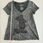 Disney  Women’s Gray Marble Embroidered‎ Mickey Mouse Cotton Shirt Medium Photo 4