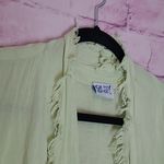 OH MY GAUZE! PALE GREEN YELLOW RAW FRAYED EDGE OPEN FRONT CARDIGAN COTTON 2 Size L Photo 2