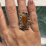 VTG Navajo Coral Sterling Silver Ring Large Rustic Size 6.5 Photo 6