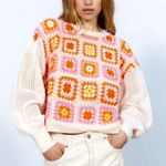 ZARA  Crochet Chenille Granny Square Patchwork Tutti Sweater Sz‎ S Photo 0