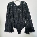 Free People NEW Black Lace Flare Sleeve Bodysuit Better With Time Medium Goth Photo 4