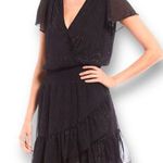 Michael Kors  Dress Faux Wrap Black Metallic Shimmer Asymmetrical Ruffle Sheer Photo 0