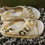 Gucci  Logo Sandal White Metallic Gold size 36.5 Photo 2