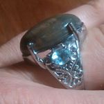 Venus Jasper and Sky Blue Topaz Stainless Steel Ring (Size 7) Photo 2