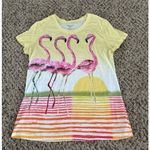 White Stag  Women's Yellow Bejeweled Pink Flamingo Short Sleeve Tee Size Small Photo 0