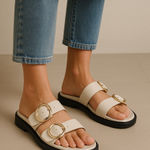 Banana Republic Bone Double Buckle Slide Sandals Photo 0
