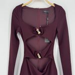 White Fox Boutique White Fox One Desire Mini‎ Dress Small Dark Burgundy Cutout Long Sleeve Beaded Photo 2