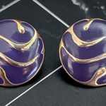 Vintage Stud Earrings Purple & Gold Tone Glam Design Stylish Circle Statement Photo 0