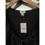 J.Crew  Shimmer V Neck Ruffle Top Floral Size XXL Black Multi Metallic NWT Photo 5