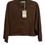 Everlane  Woven PJ Top Boxy Button Down Drop Shoulder Long Sleeves Brown S Photo 2