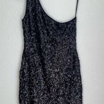 NWT one shoulder black shimmer sequin mini dress lined, size S / M Silver Size M Photo 5