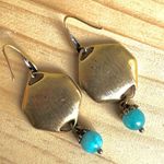 🌟 London (Greenwich Meridian) Map Drop Earrings w/ Turquoise Beads Gold Photo 5