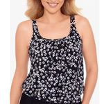 Swim Solutions Shirred Neck Blouson Tankini Top Size 10 Black White Dot Bra New Photo 0