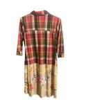 Aratta Silent Journey Plaid Floral Tunic Shirt Dress Boho Prairie Women M Red Size M Photo 2