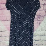 L.L. BEAN NAVY WHITE POLKA DOT WRAP FRONT JERSEY KNIT DRESS MEDIUM PETITE Blue Size undefined Photo 0