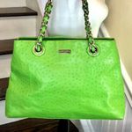 Kate Spade Lime Green Ostrich Leather Three Pocket Silver Chain Shoulder Bag Photo 8