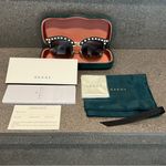Gucci Pearl/ Gold Studded Cat Eye Sunglasses in Black-Gray, GG0212S, BRAND NEW Photo 12