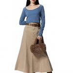 Uniqlo GU Washed Ribbed Cropped Long Sleeve T-Shirt Blue XS Photo 2