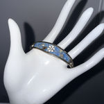 VTG Alpaca Mexico Sterling Silver Bangle Bracelet Abalone Blue Flower Inlay 7" Photo 0