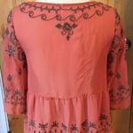 Free People Pennies Sequel Semi-Sheer Rust Embroidered 3/4-Slv Blouse Top VGUC XS Photo 4