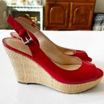 Franco Sarto Sarah Red Faux Patent Rattan Wedge Peep Toe Sandal Women’s Size 8.5 Photo 9