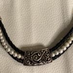 Vintage Black Braided Leather Choker with Silver Beads Boho Gothic Photo 1