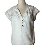 Frye  Shirt Women Medium White Cotton Lace Crochet Raw Trim Cap Sleeve Top Boho Photo 0