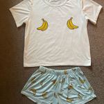 2 Piece Pajama Set, Short Sleeve Top and Shorts, Bananas, Size Medium Blue Photo 0
