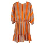 Taylor Stripe Print Orange Fit and Flare Dress Elbow Sleeve V Photo 7