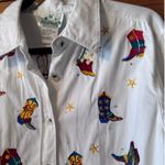 Vintage Quacker Factory Cowboy Boot embroidered 100% Cotton Button Down L White Size L Photo 2