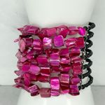 Wide Black and Pink Shell Beaded Wire Cuff Bracelet Photo 4