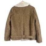 Forever 21 Faux Suede Aviator Jacket Womens M Brown Belted Moto Vegan Biker Photo 3