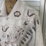 Vintage Su Lim Floral Embroidered Angora Sweater Taupe Pearl Embellished PM Tan Size undefined Photo 4