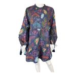 Allison Brittney Floral Print Mini Dress Long Sleeve Tiered Ruffle Tie Details Navy Photo 1