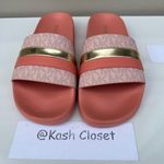 Michael Kors  Brandy Metallic Striped Logo Slide Sandal Sherbert Photo 5