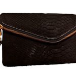 Henri Bendel Black Embossed Leather Wristlet Clutch 7x5 Gold Chain Rare Bag GUC Photo 2