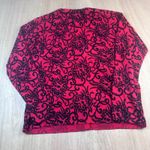 Sag Harbor Red Black Floral Knit Cardigan Sweater Button Front Womens L Photo 1