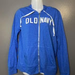 Old Navy Jacket Womens Small Blue Full Zip Logo Hoodie Lightweight Jersey Photo 0